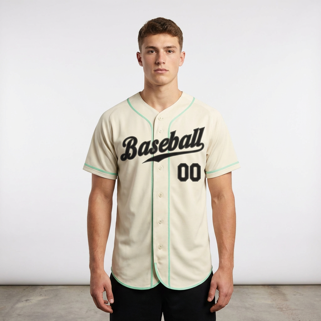 Custom Cream & Black/Mint Green Baseball Jersey