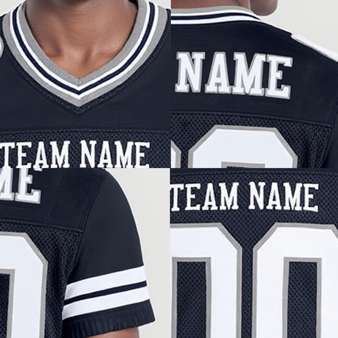 Custom Black & White/Sliver Football Jersey