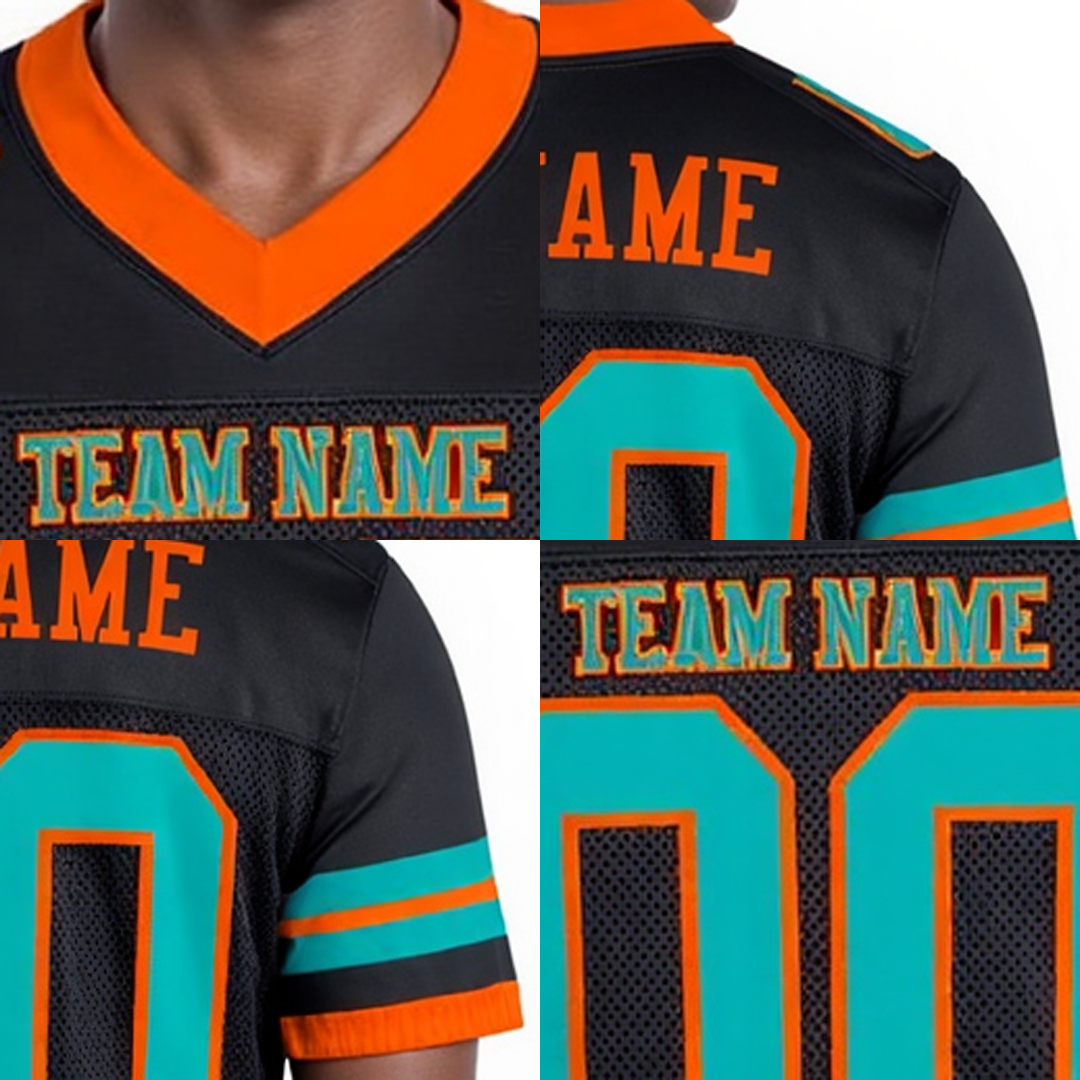 Custom Black & Aqua/Orange Football Jersey