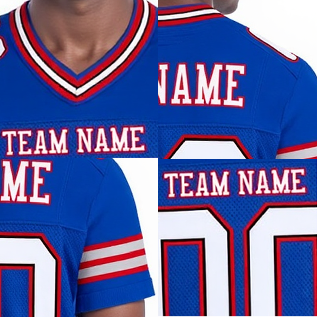 Custom Royal Blue & White/Red Football Jersey