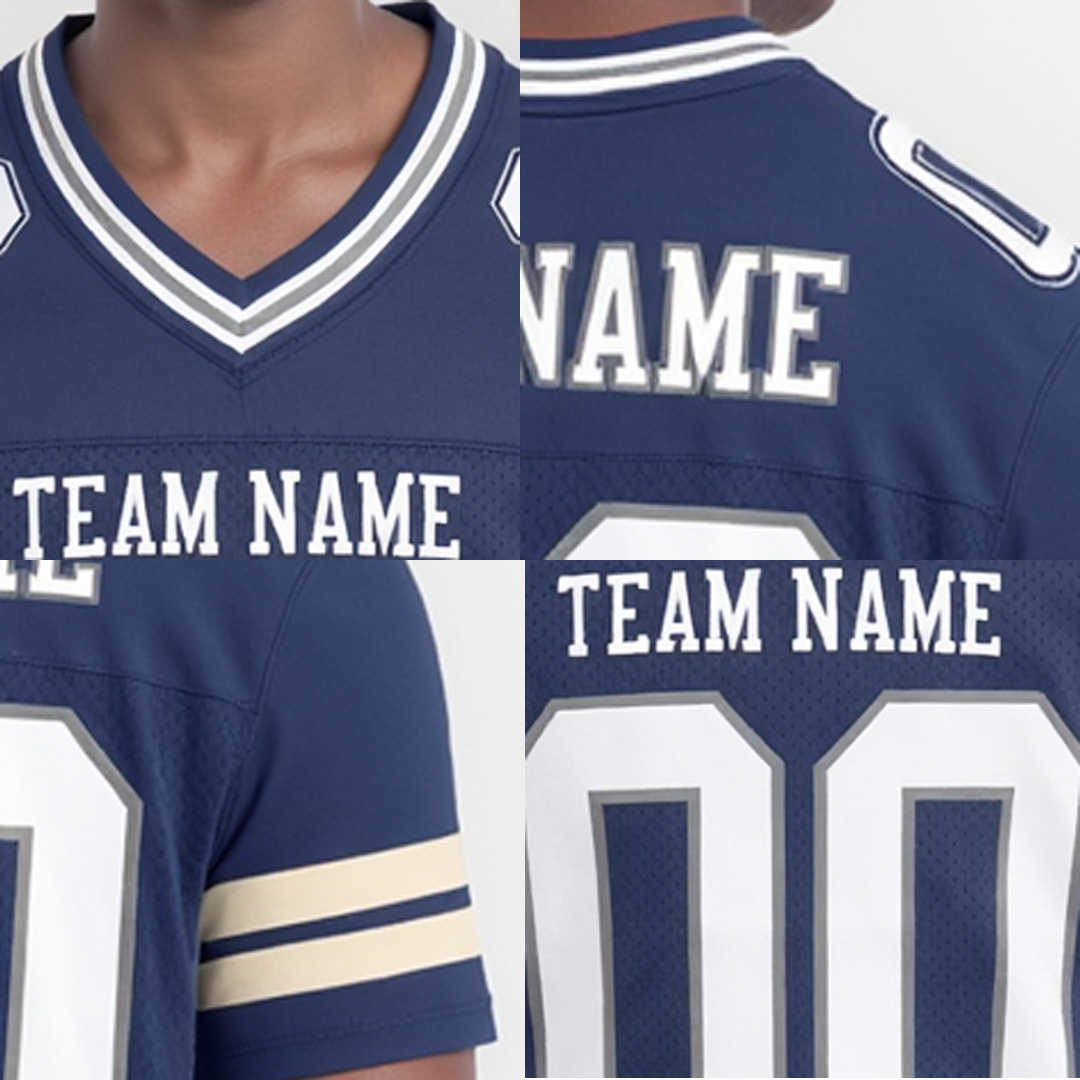 Custom Navy & White/Sliver Football Jersey