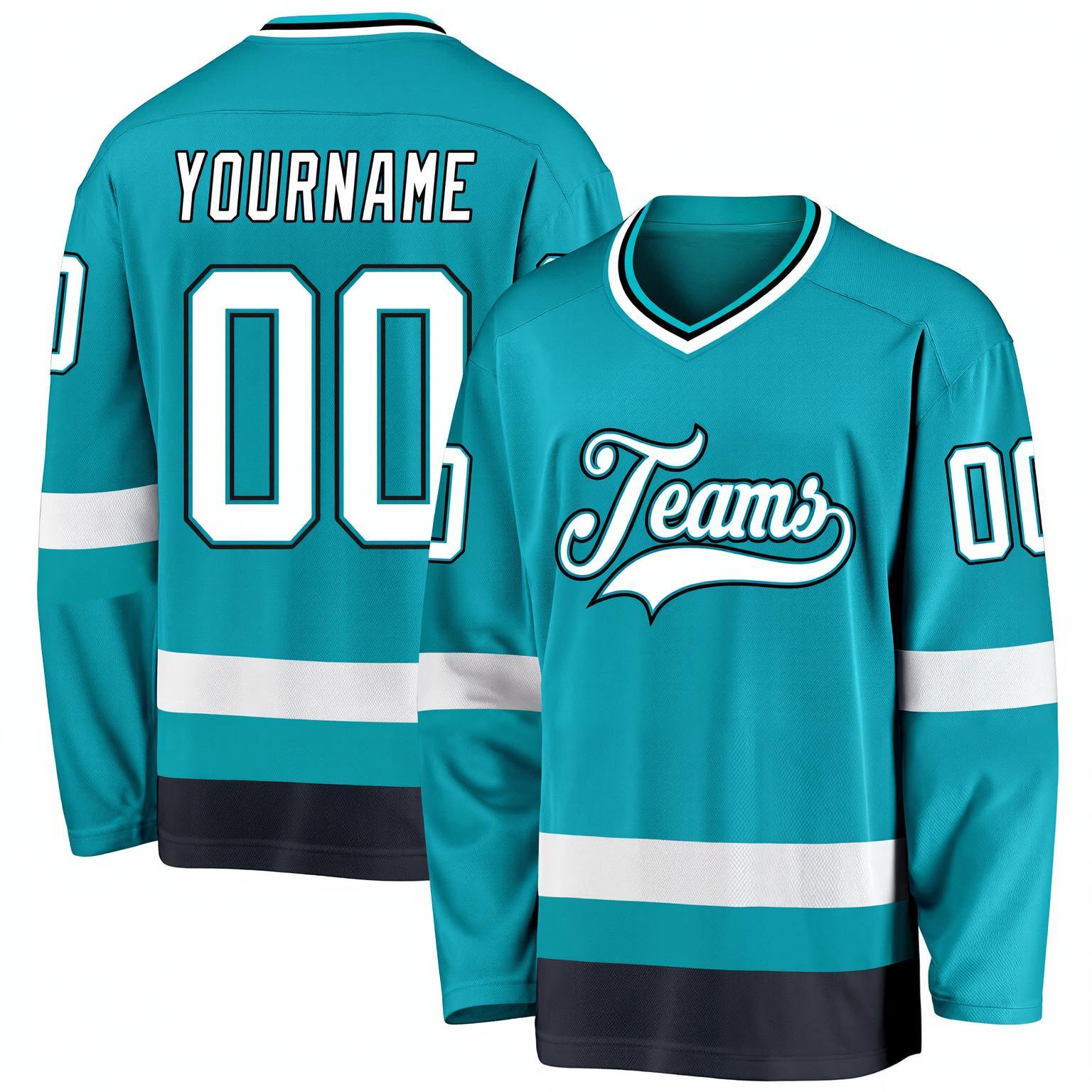 Custom Aqua & White/Black Hockey Jersey
