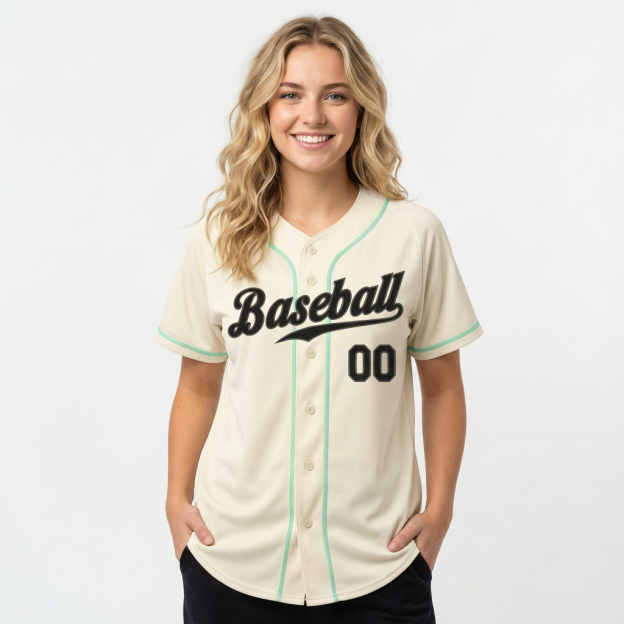 Custom Cream & Black/Mint Green Baseball Jersey