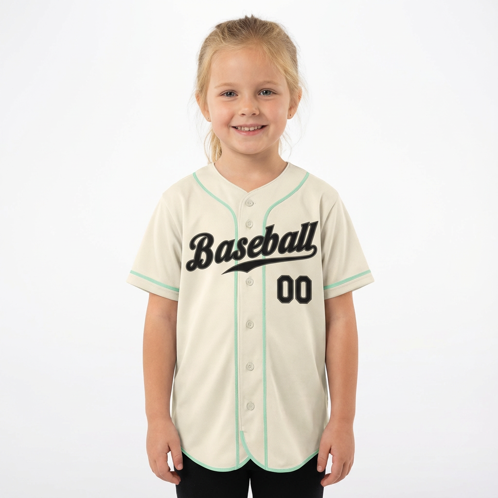 Custom Cream & Black/Mint Green Baseball Jersey