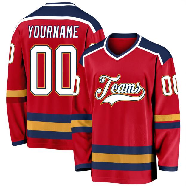 Custom Red & White/Navy Hockey Jersey