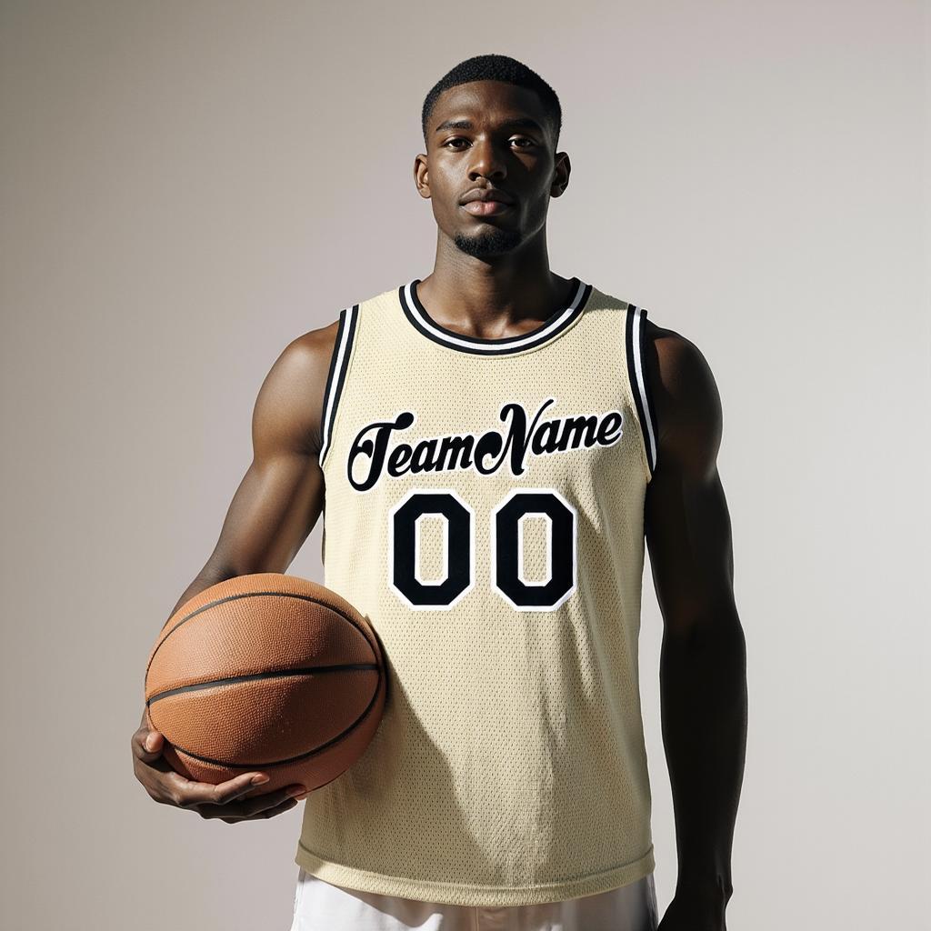 Custom Cream & Black/White Basketball City Edition Jersey