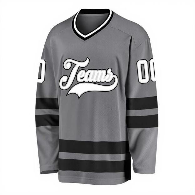Custom Grey & White/Black Hockey Jersey