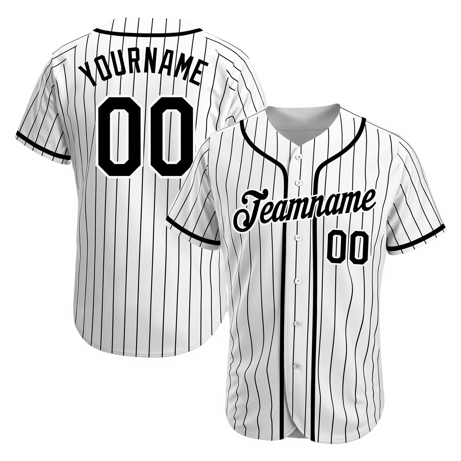 Custom White-Black Pinstripes Baseball Jersey