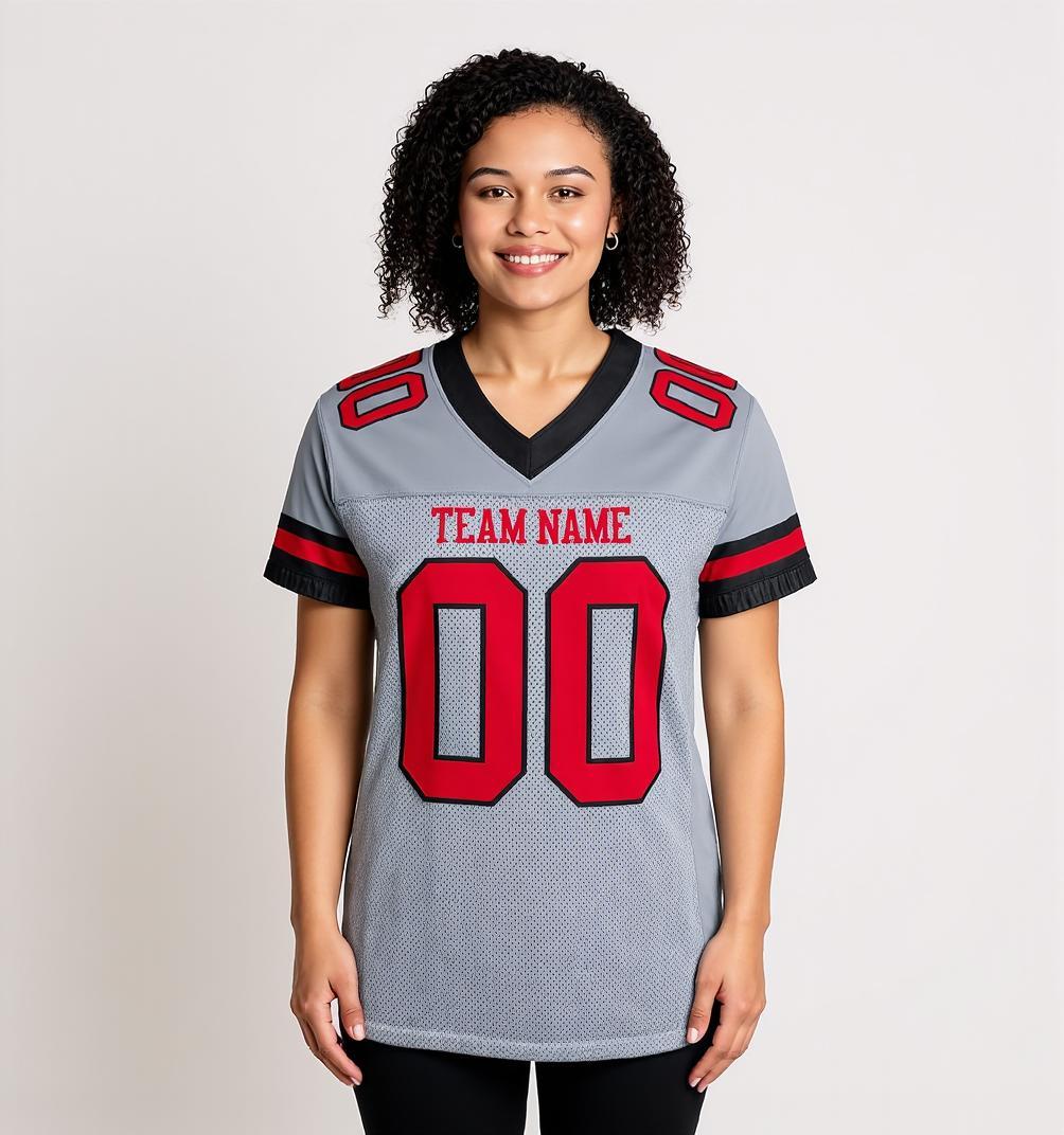 Custom Grey & Red/Black Football Jersey