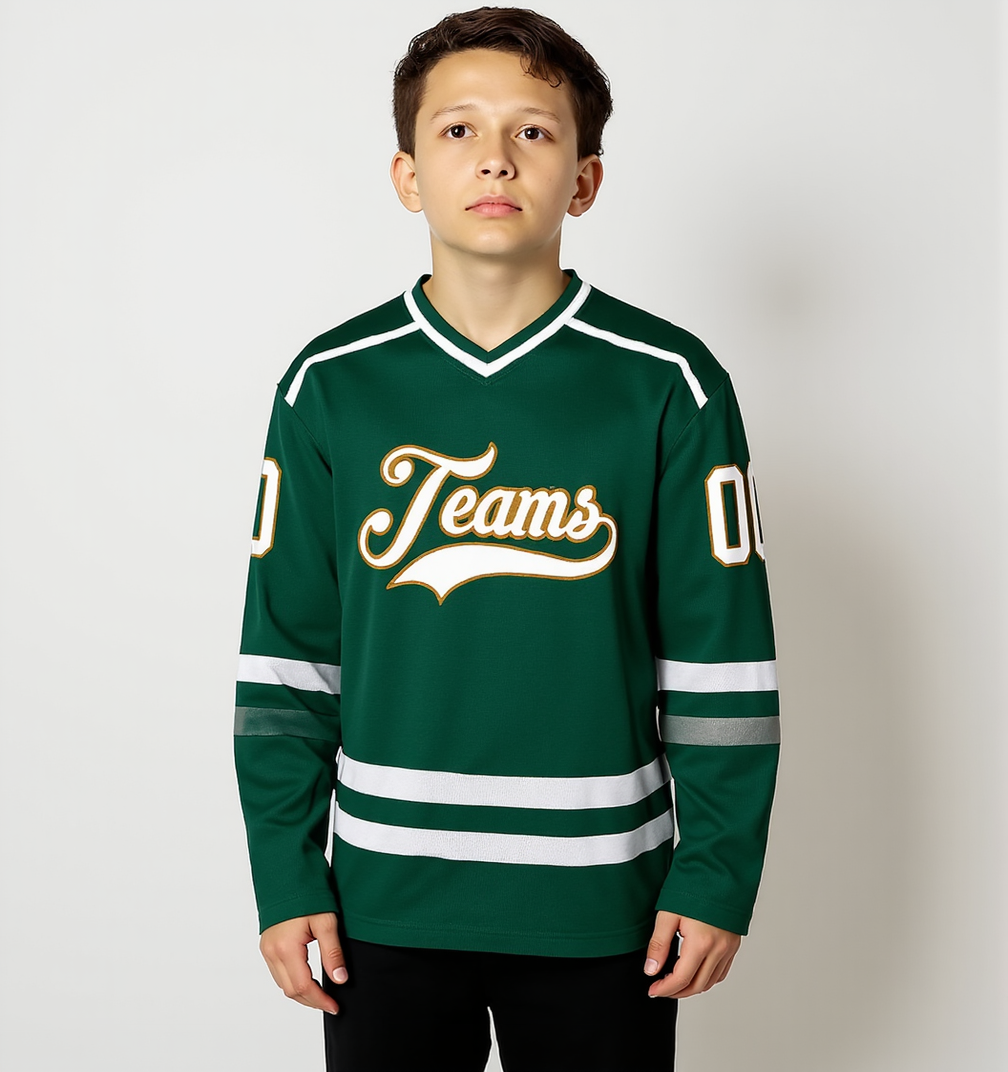 Custom Midnight Green & White/Gold Hockey Jersey