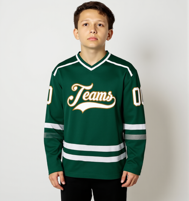 Custom Midnight Green & White/Gold Hockey Jersey