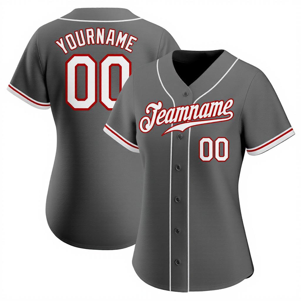 Custom Grey & White/Red Baseball Jersey