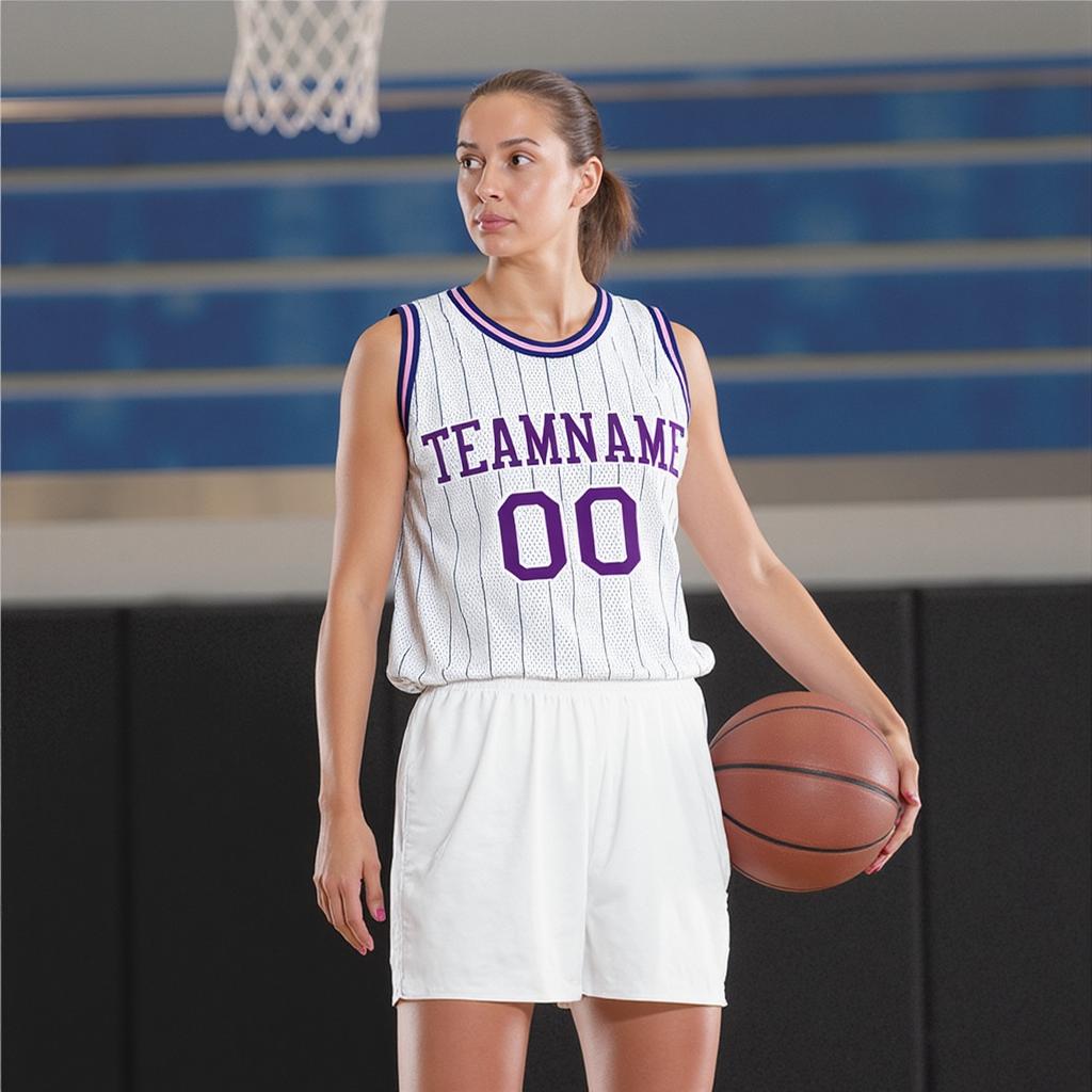 Custom White & Purple Pinstripes Basketball City Edition Jersey