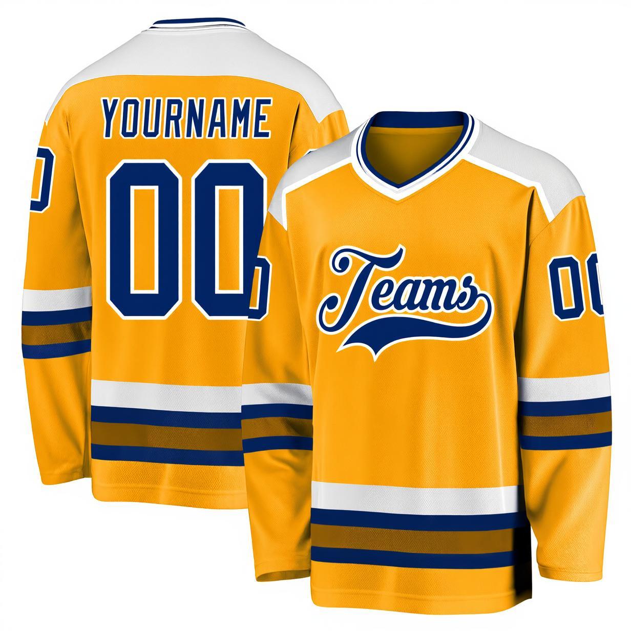 Custom Yellow & Royal/White Hockey Jersey