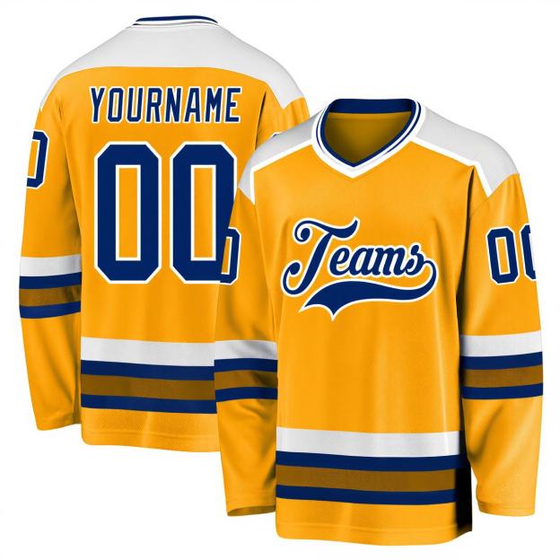 Custom Yellow & Royal/White Hockey Jersey