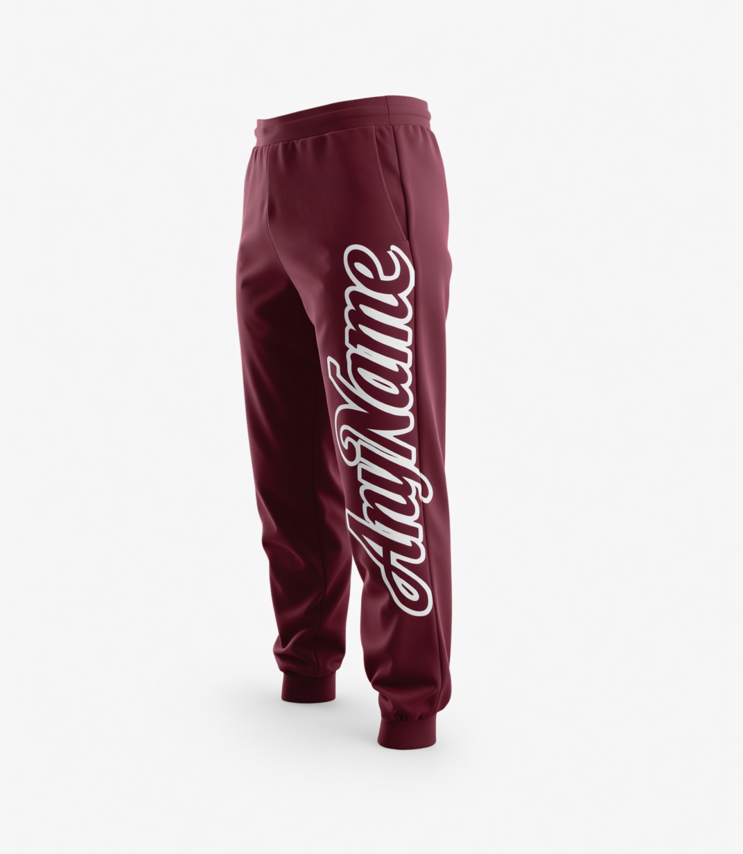 Custom Burgundy & White Fleece Jogger Sweatpants