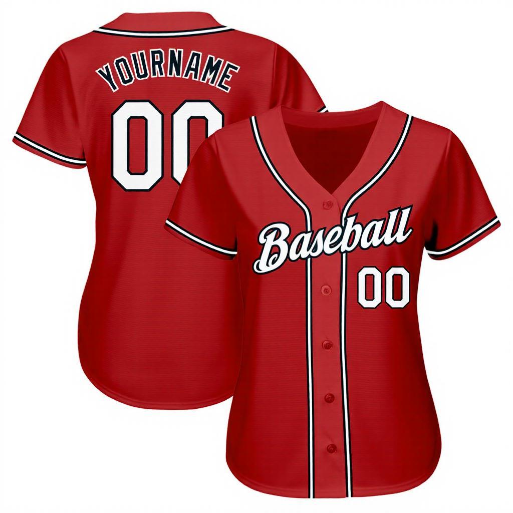 Custom Red & White/Black Baseball Jersey