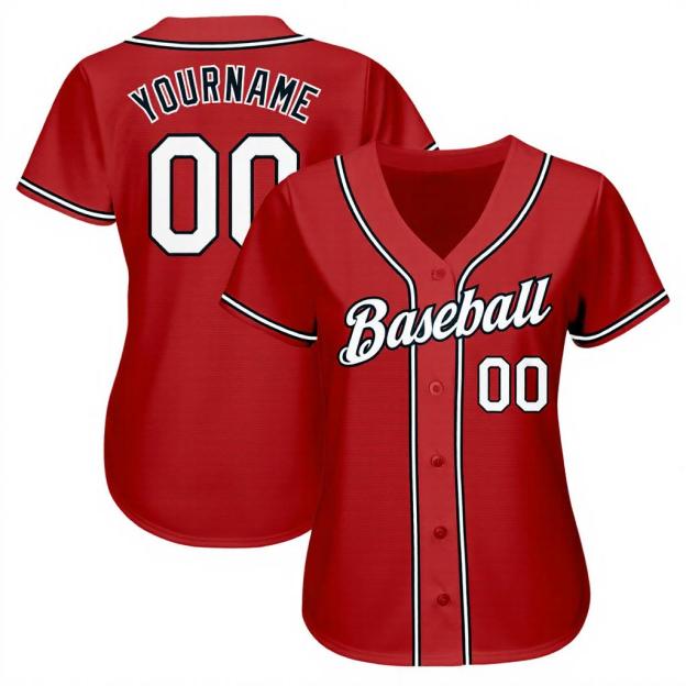 Custom Red & White/Black Baseball Jersey