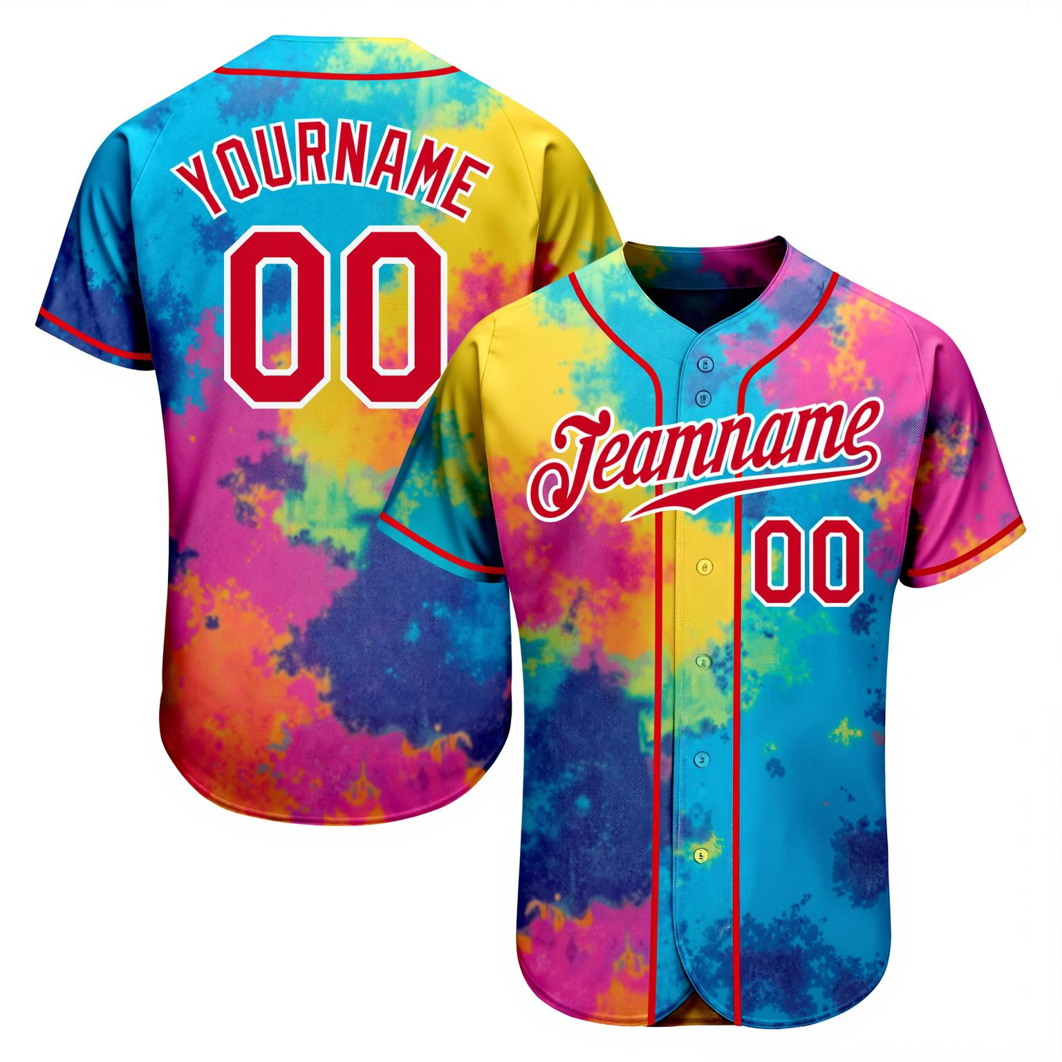 Custom Tie Dye Red & White Baseball Jersey