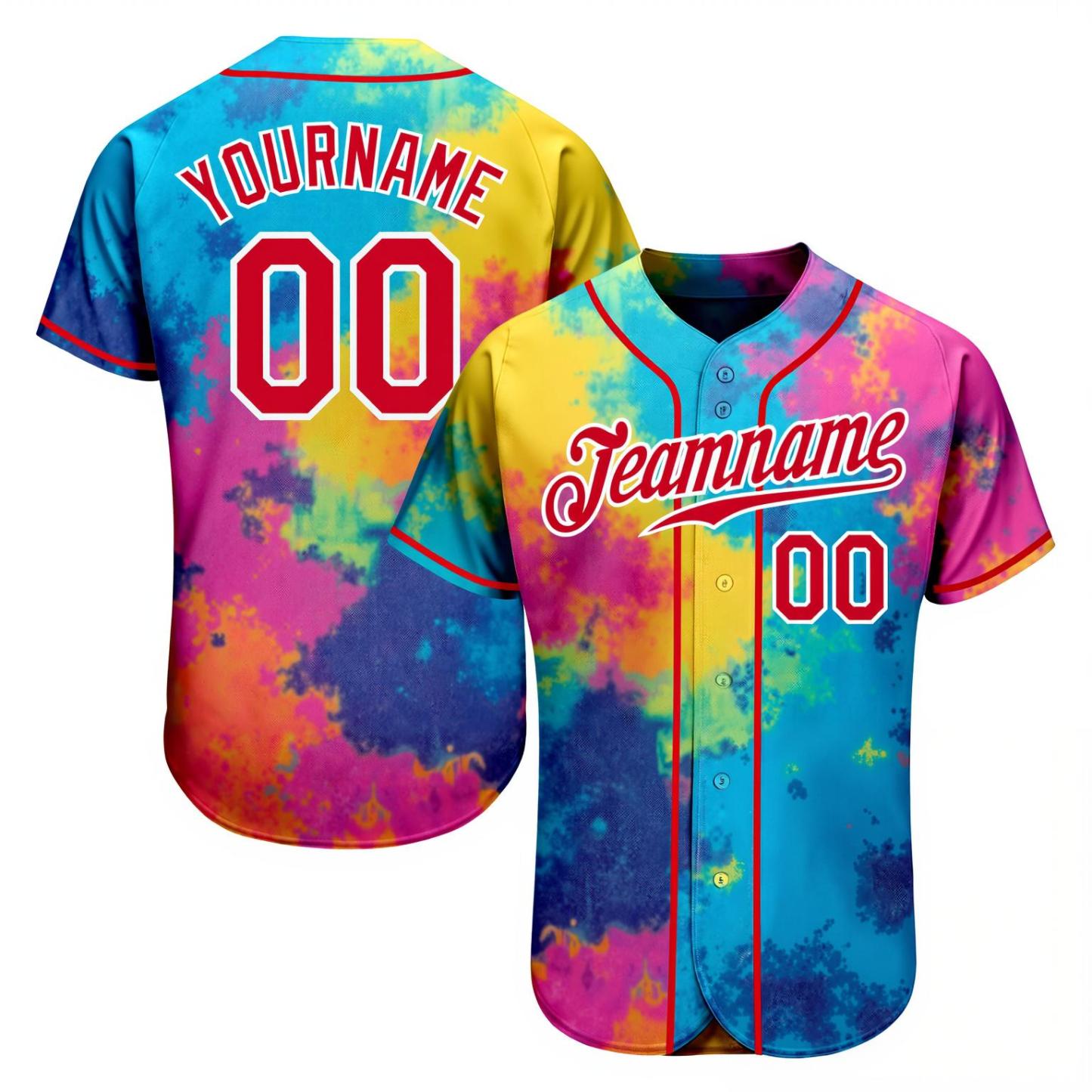 Custom Tie Dye Red & White Baseball Jersey