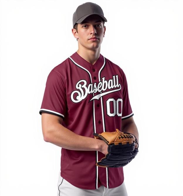 Custom Burgundy & White/Black Baseball Jersey