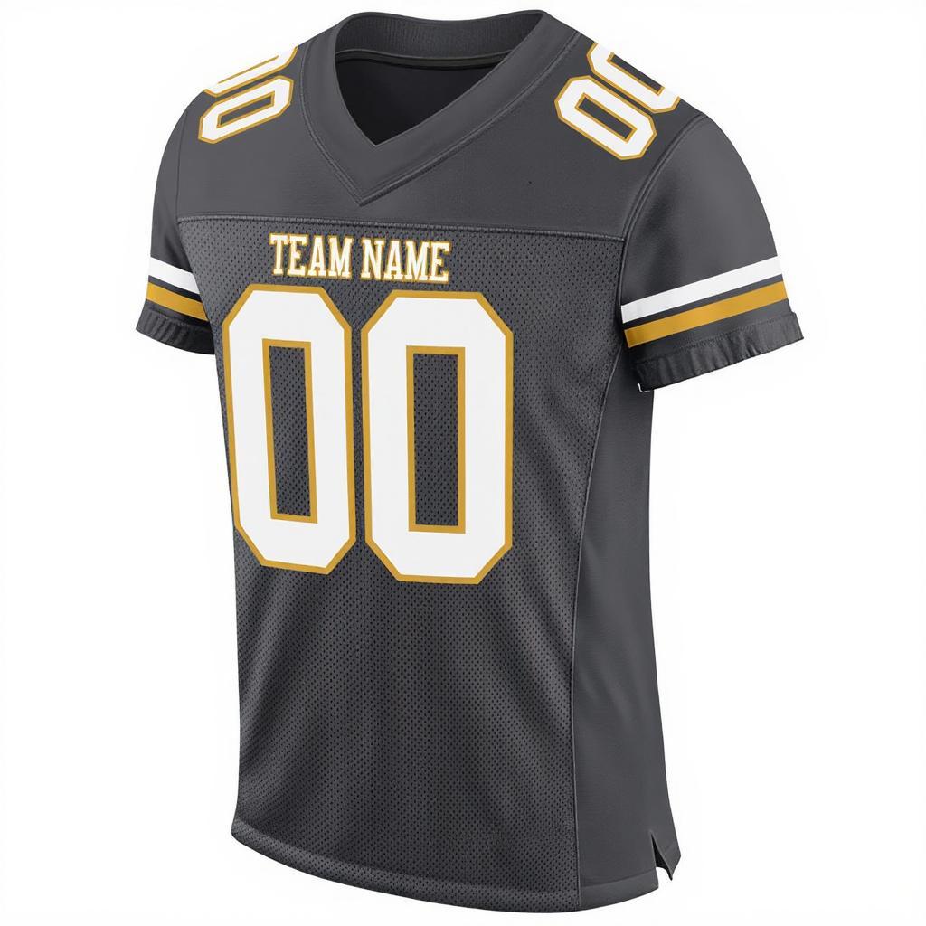Custom Dark Grey & White/Gold Football Jersey