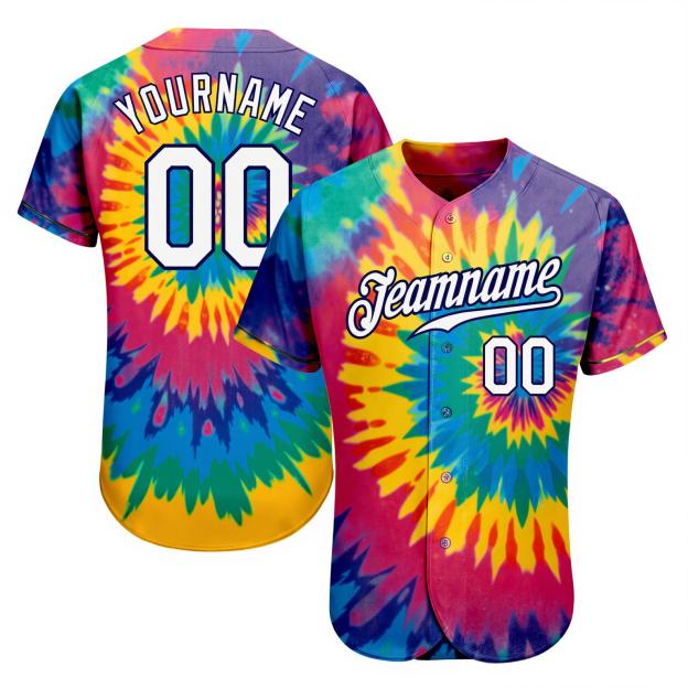 Custom Tie Dye White & Navy Baseball Jersey