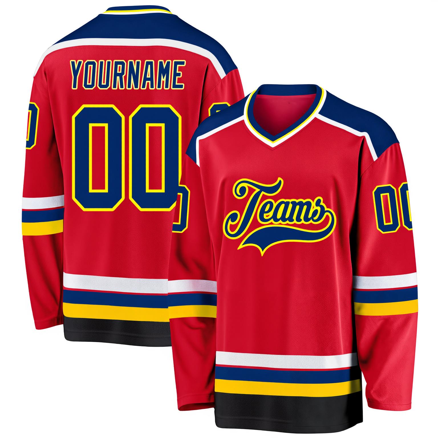 Custom Red & Navy/Gold Hockey Jersey