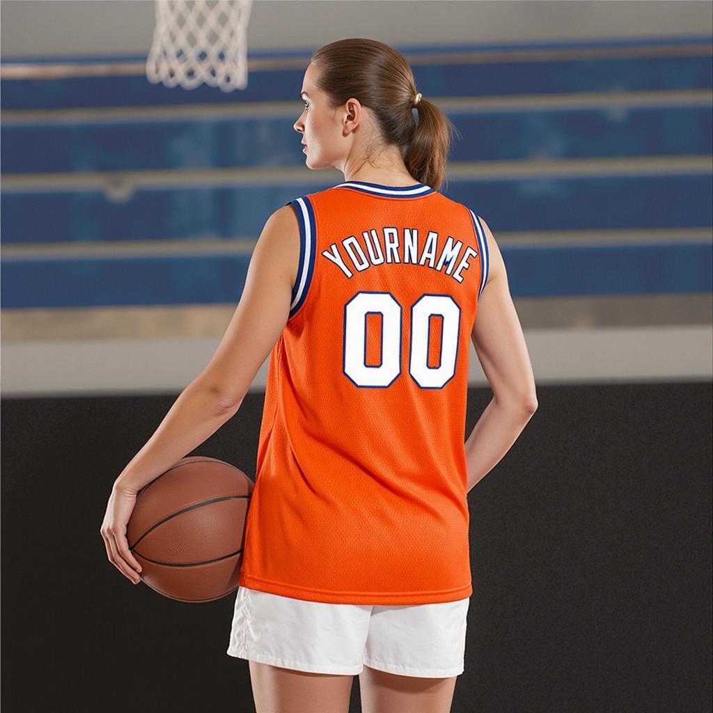 Custom Orange & White/Blue Basketball City Edition Jersey