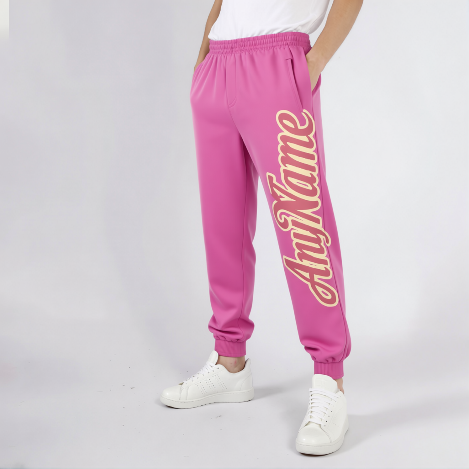Custom Pink & White Fleece Jogger Sweatpants
