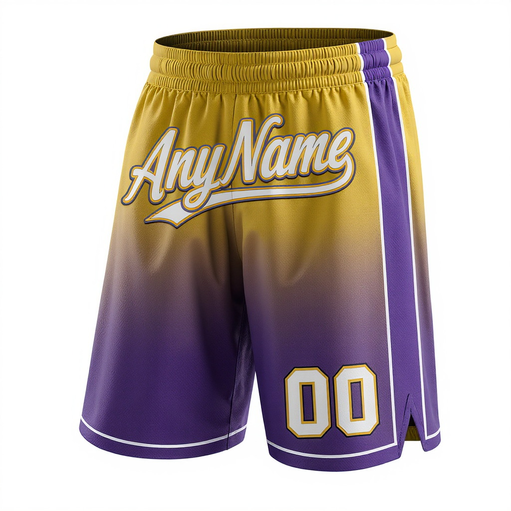 Custom Purple & Yellow/White Fade Fashion Shorts