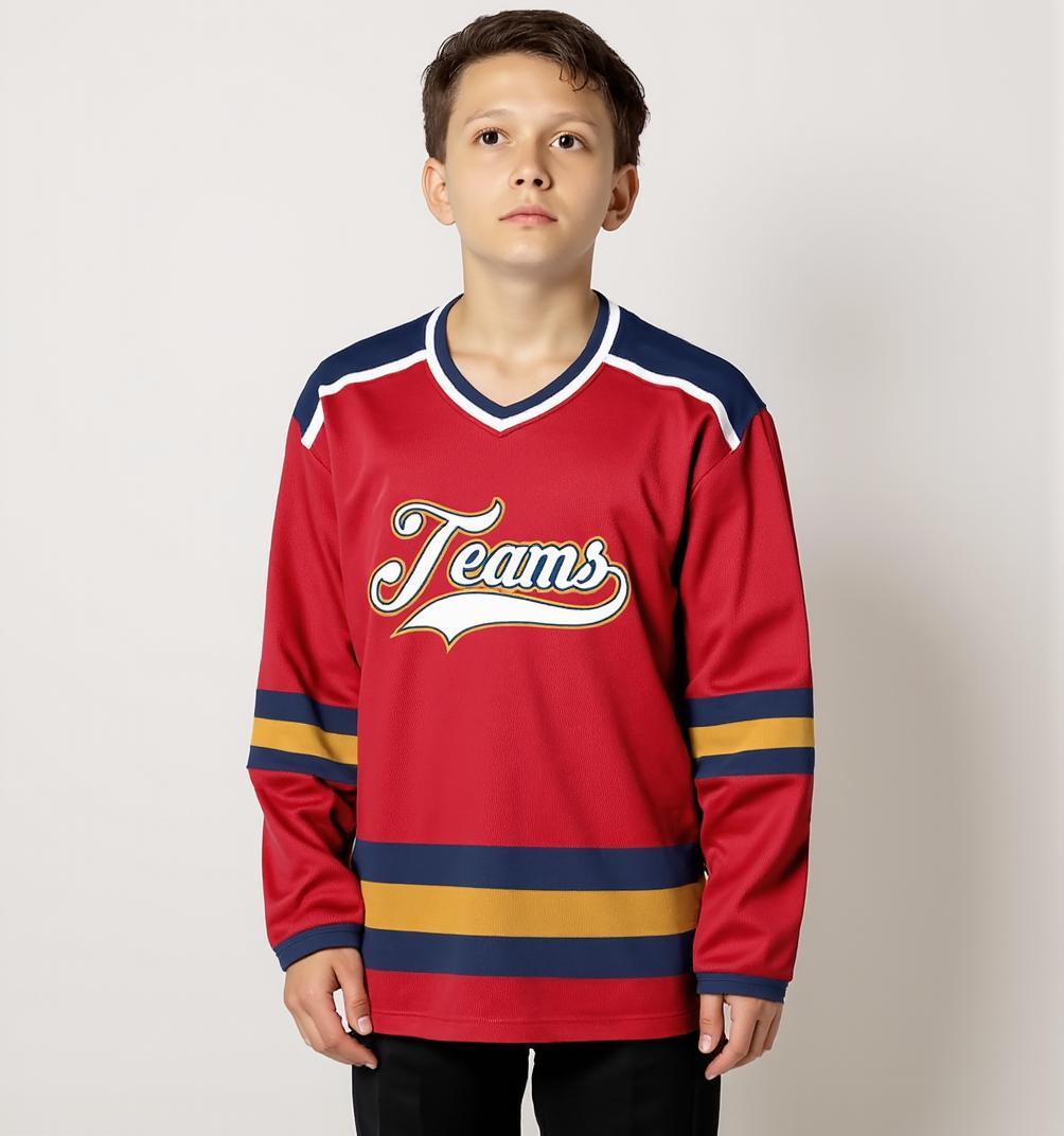 Custom Red & White/Navy Hockey Jersey