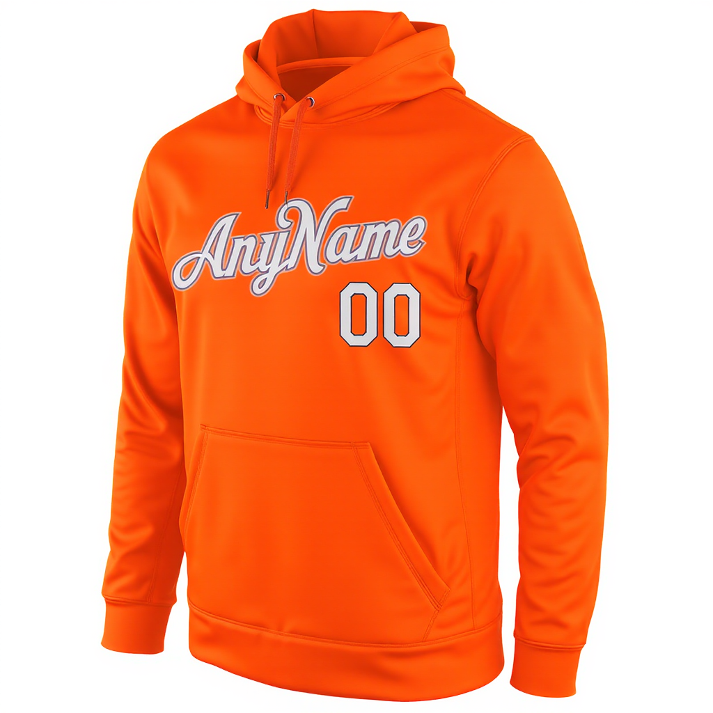 Custom Orange & White/Grey Pullover Sports Sweatshirt Hoodie