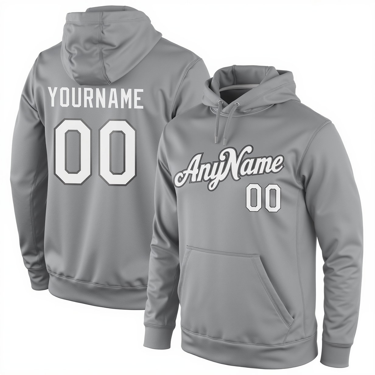 Custom Grey & White Pullover Sports Sweatshirt Hoodie