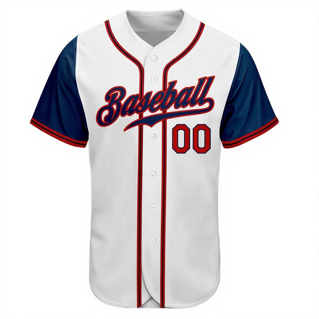 Custom White & Red/Navy Raglan Sleeves Baseball Jersey