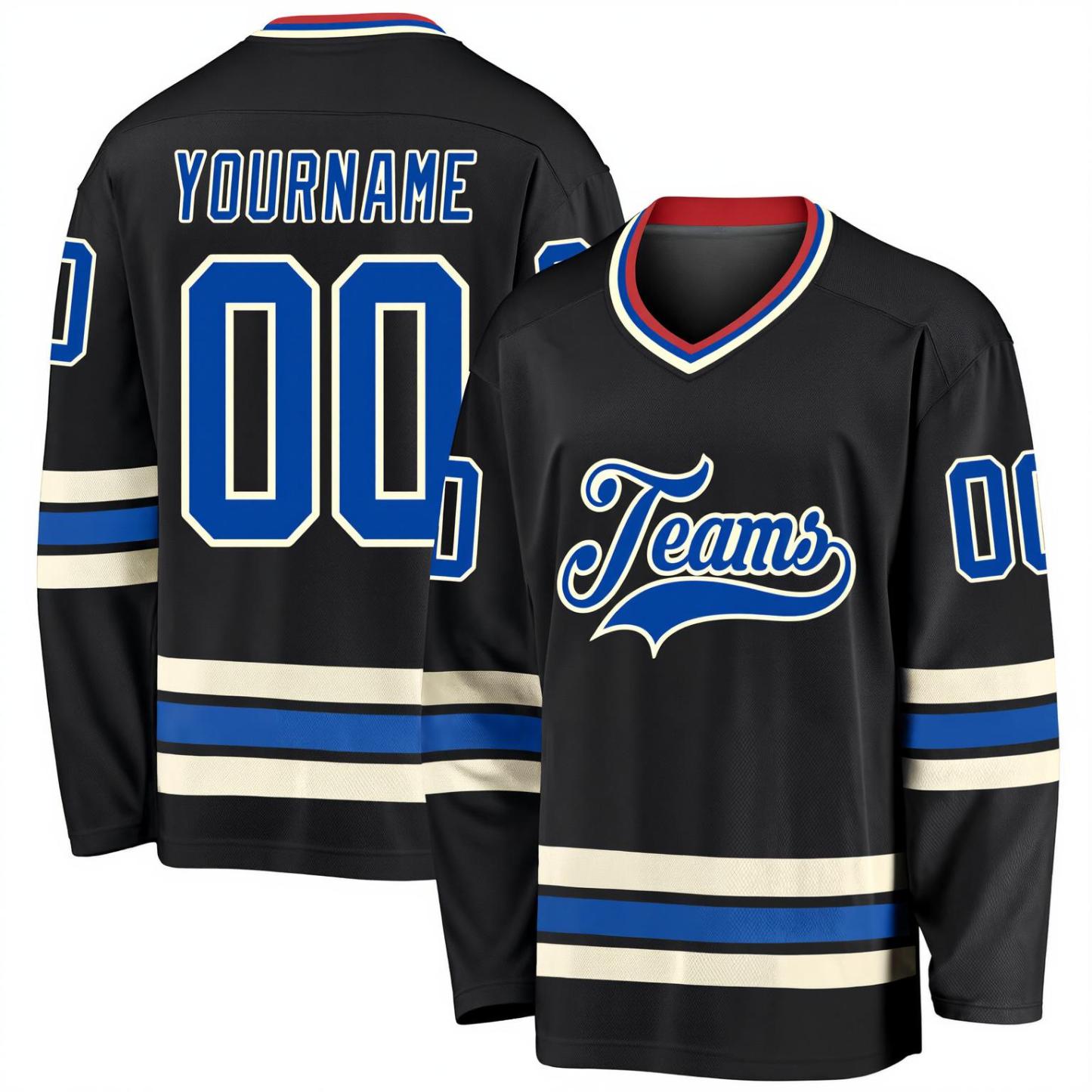 Custom Black & Royal/White Hockey Jersey