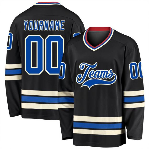 Custom Black & Royal/White Hockey Jersey