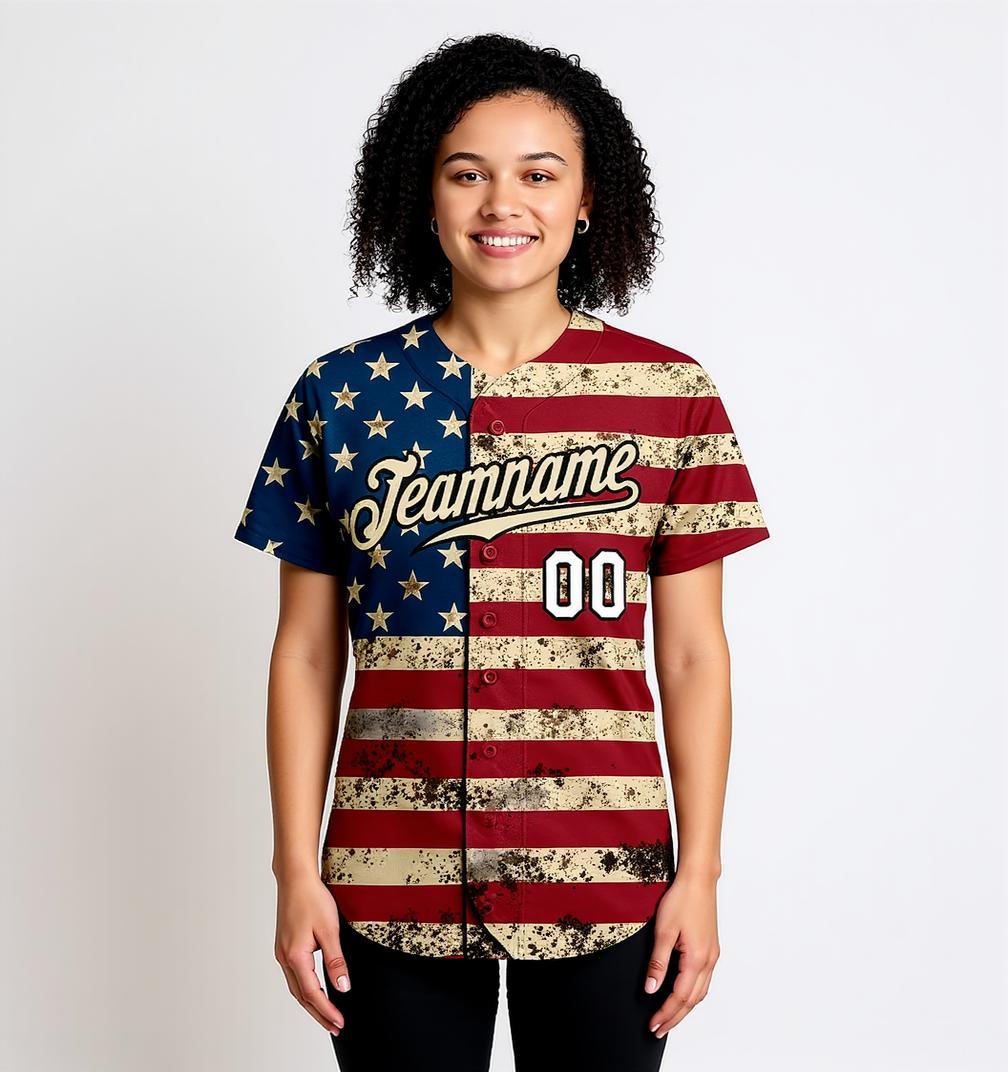 Custom White & Red/Navy 3D Flag Fashion Baseball Jersey