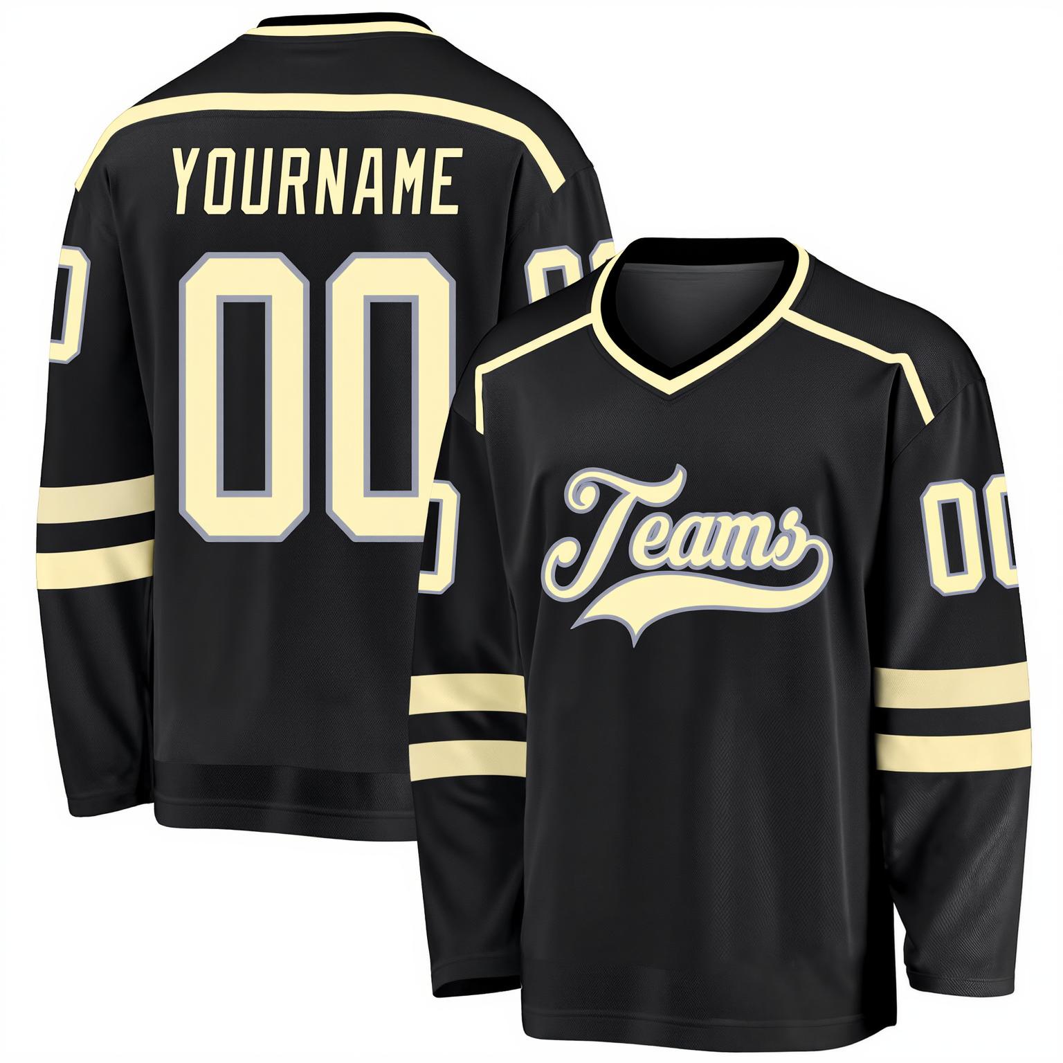 Custom Black & Cream/Grey Hockey Jersey