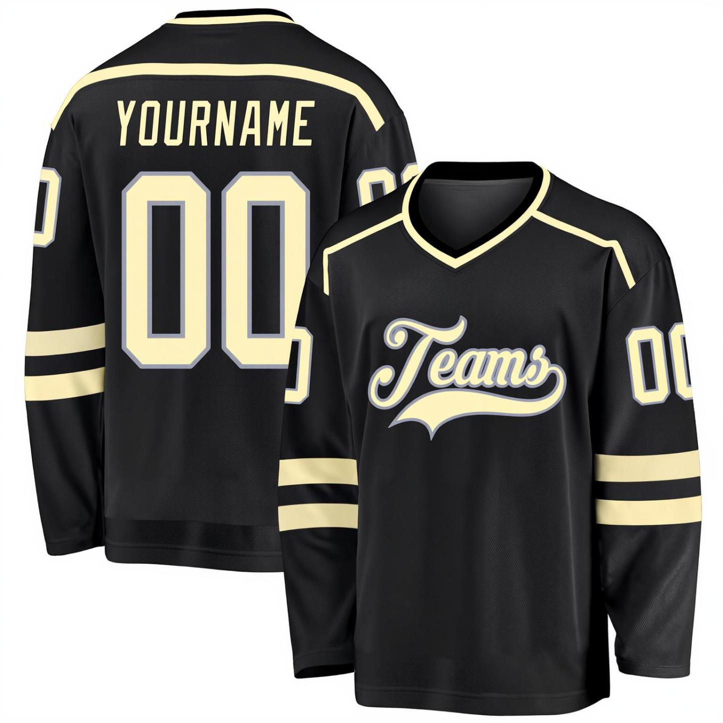 Custom Black & Cream/Grey Hockey Jersey