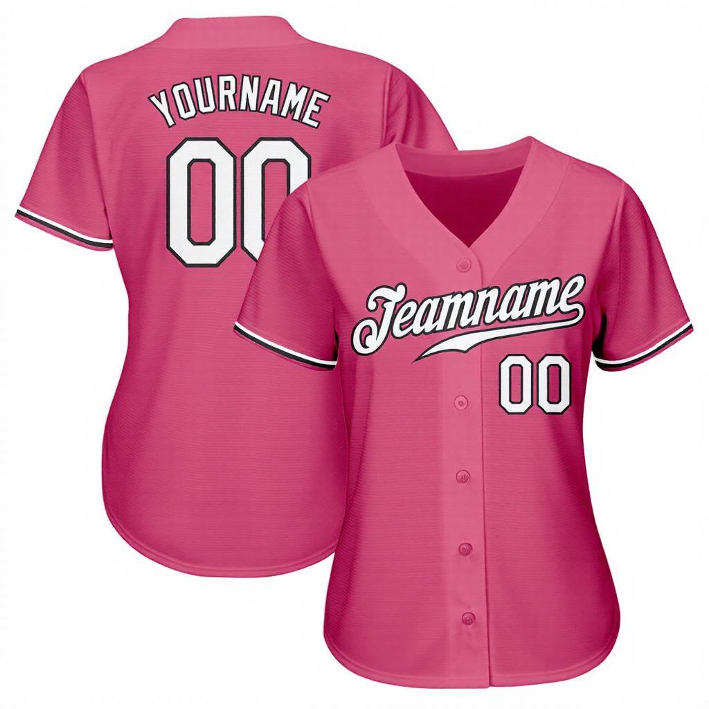 Custom Pink & White/Black Baseball Jersey