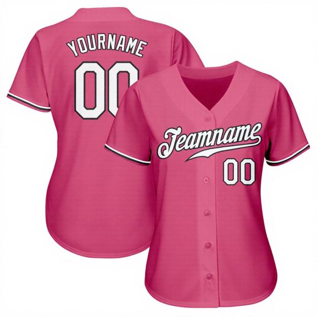 Custom Pink & White/Black Baseball Jersey