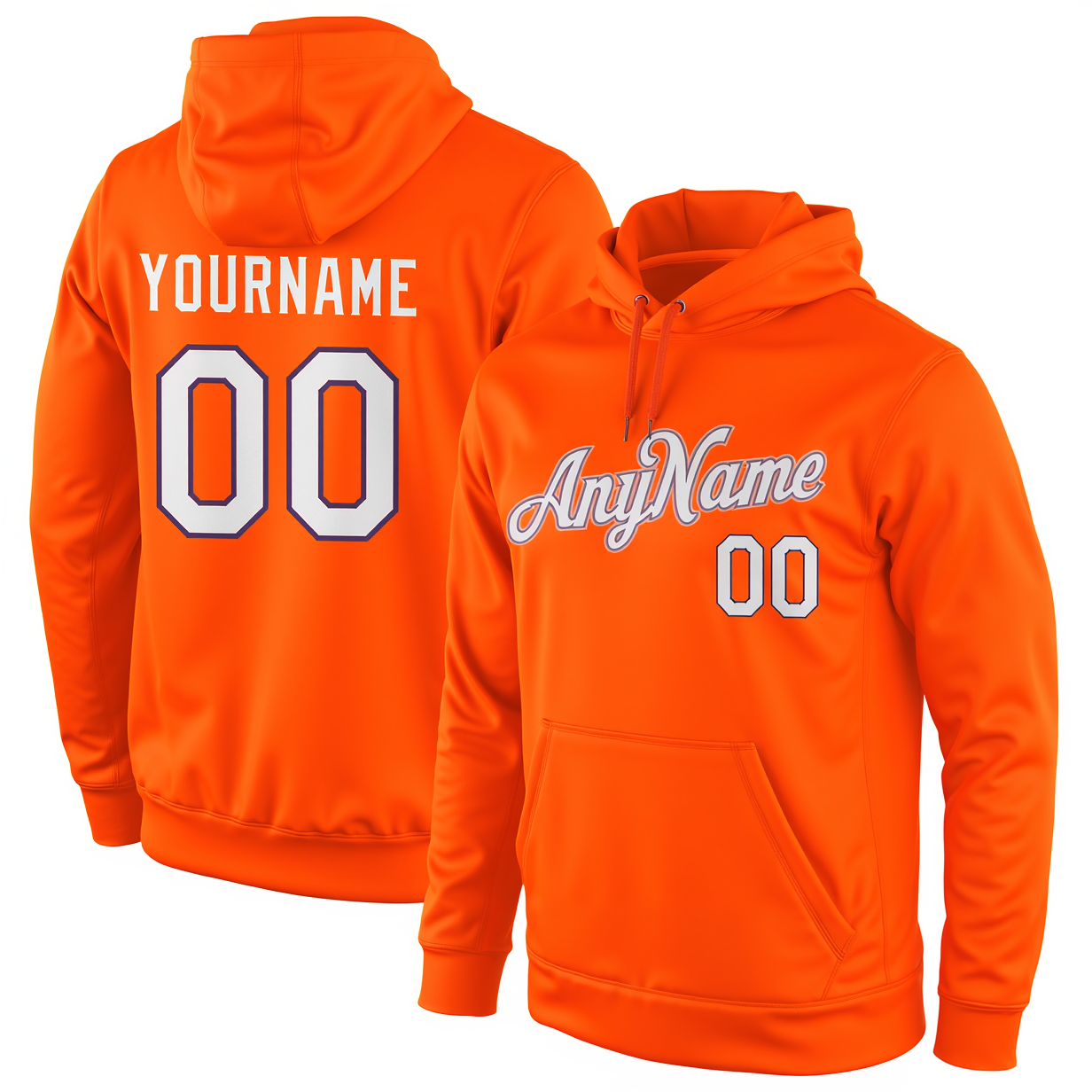 Custom Orange & White/Grey Pullover Sports Sweatshirt Hoodie