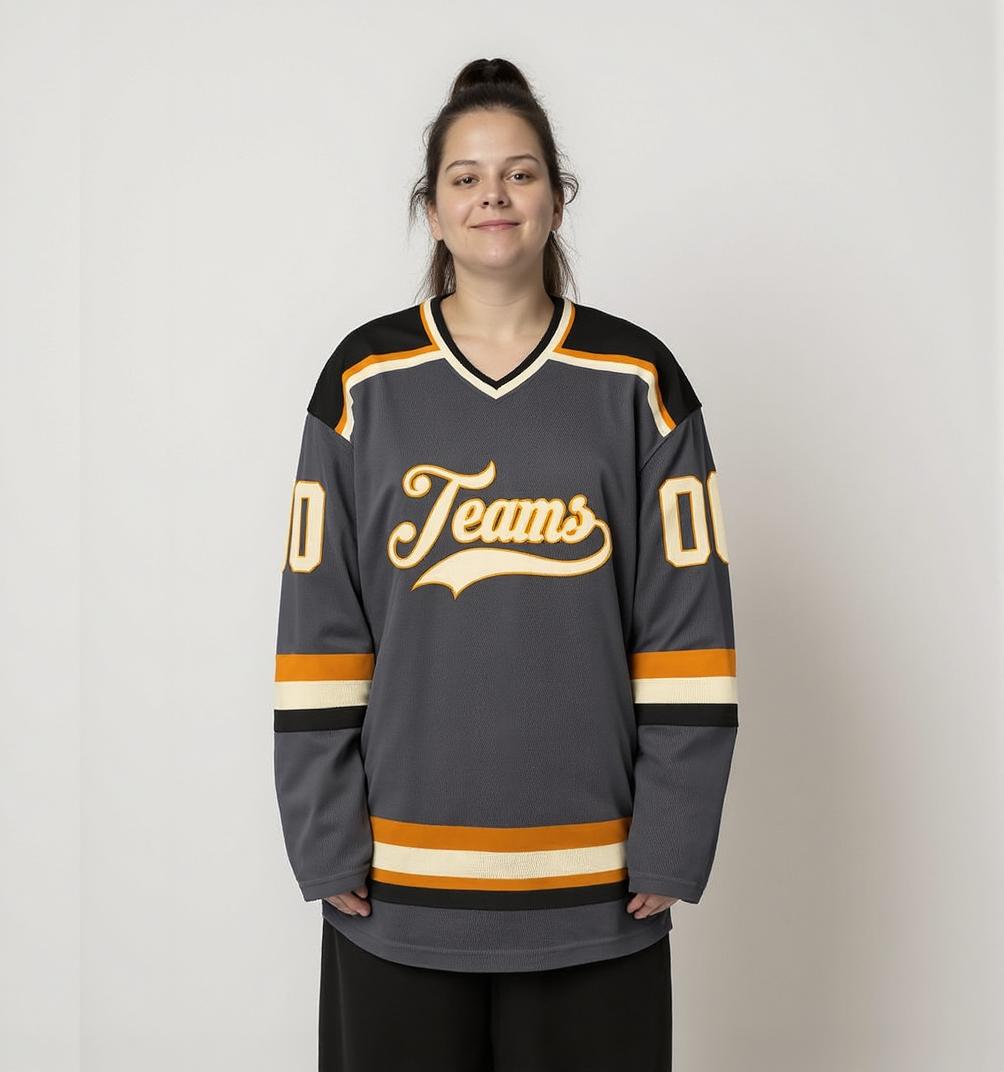 Custom Grey & Orange/White Hockey Jersey