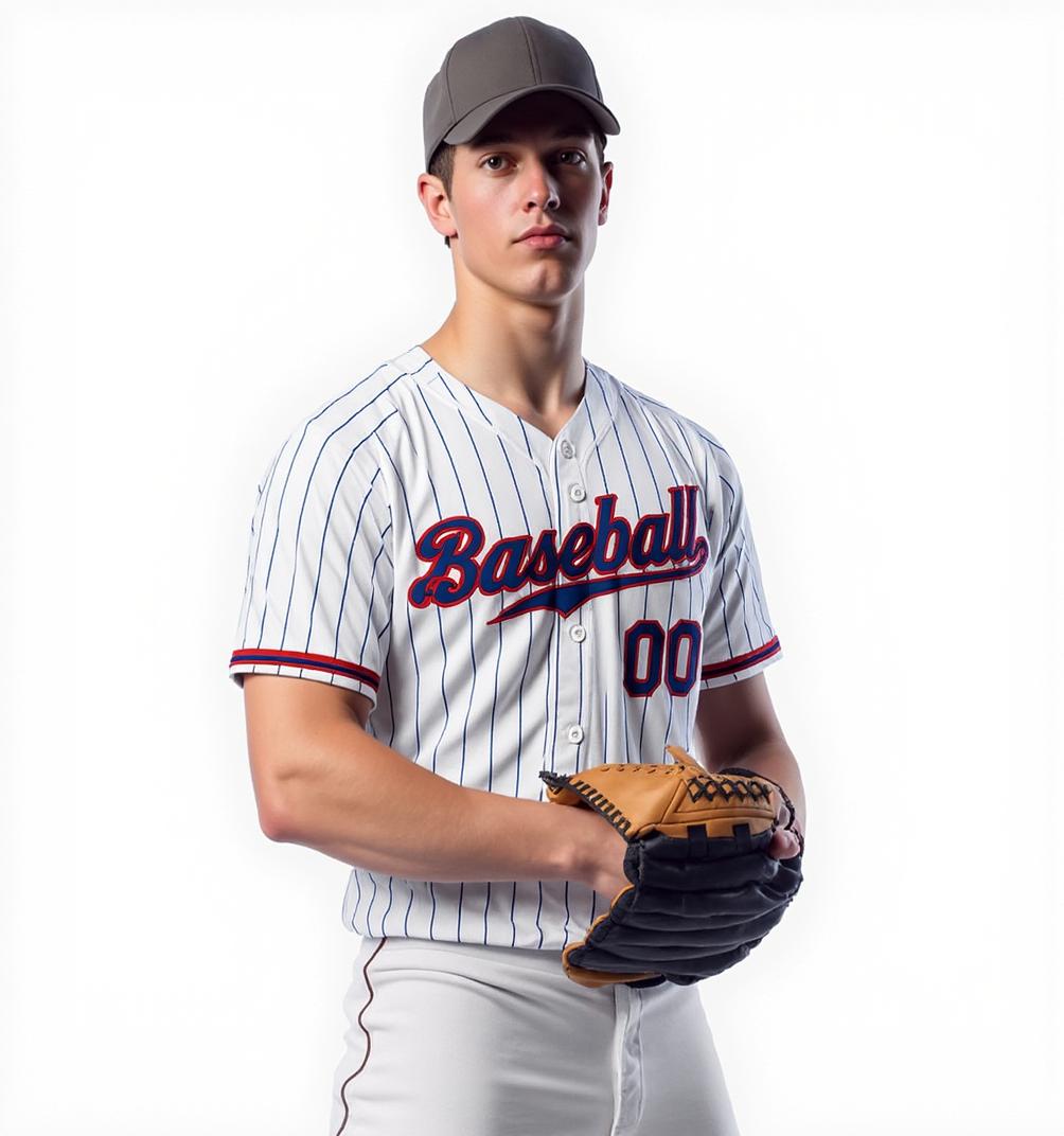 Custom Blue Pinstripes White&Navy Baseball Jersey