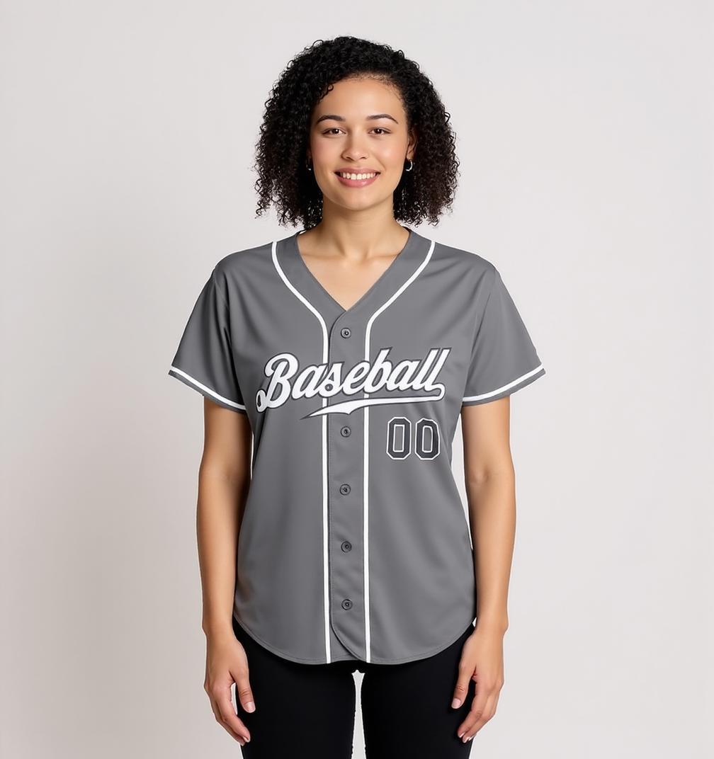 Custom Grey & White/Black Baseball Jersey