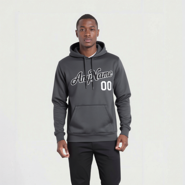 Custom Dark Grey & White Pullover Sports Sweatshirt Hoodie