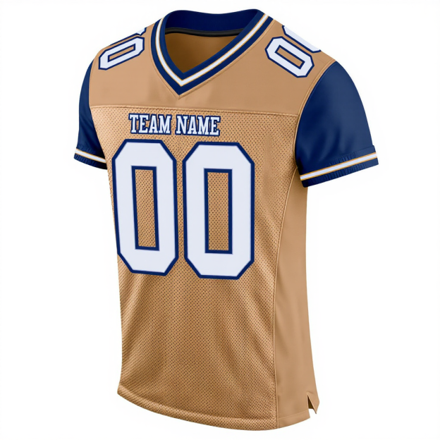 Custom Old Gold & Royal/White Throwback Football Jersey