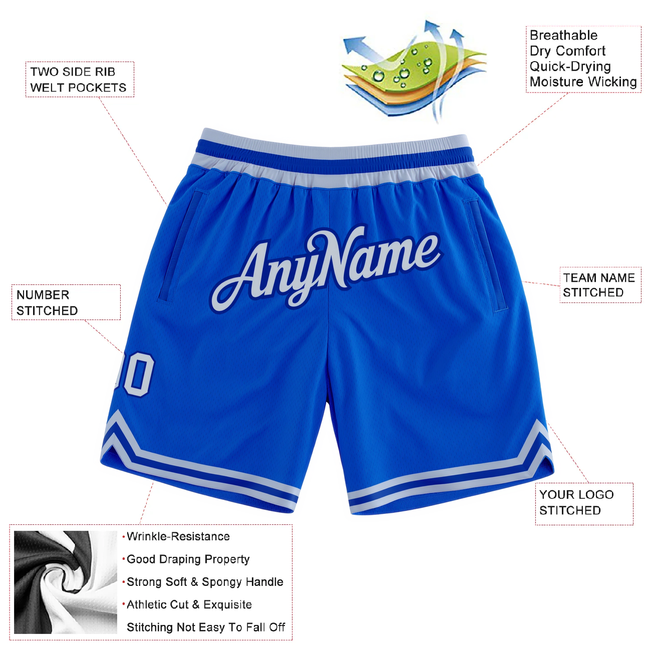 Custom Royal Blue & Grey Throwback Shorts