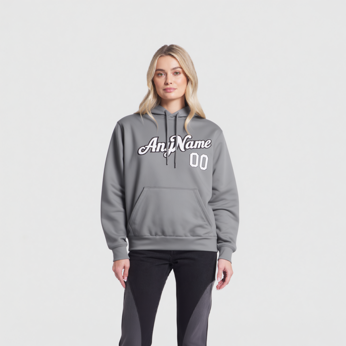 Custom Grey & White Pullover Sports Sweatshirt Hoodie